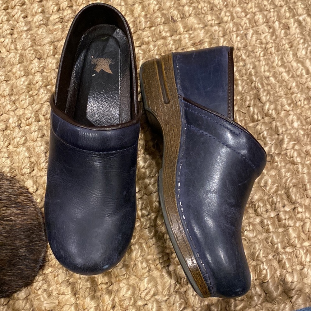 Dansko Navy Leather Clogs